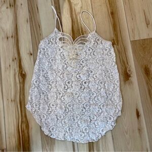 Adonna Stretch Lace Babydoll Beads & Sequins Applique Linguini Straps White